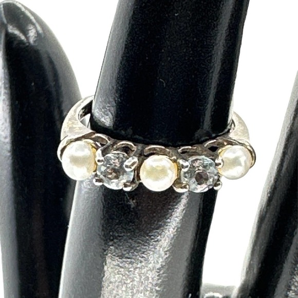 Pearl and Spinel Sterling Silver ring Size 6 - Picture 3 of 9